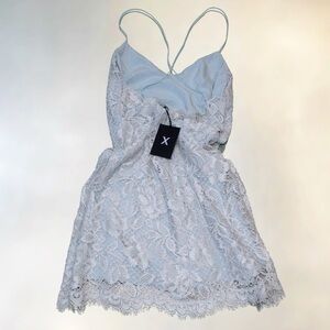 BNWT “Revolve X NBD”, baby blue, lace mini dress